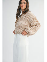 Load image into Gallery viewer, Light Taupe Pleated Zip Front Jacket Blouse
