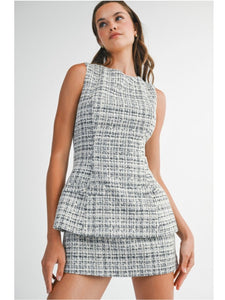 Black Tweed Layered Skort Mini Dress