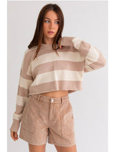 Load image into Gallery viewer, Taupe &amp; Ivory Stripe Sweater
