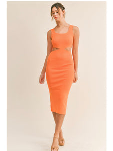 Orange Knit Cutout Midi Dress