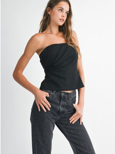 Black Strapless Ruched Top