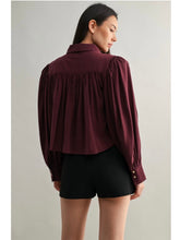 Load image into Gallery viewer, Wine Gathered Button Down Top
