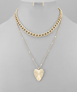 Gold Heart 2 Row Chain Necklace