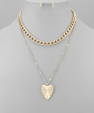 Gold Heart 2 Row Chain Necklace