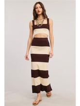 Load image into Gallery viewer, Chocolate &amp; Ivory Stripe Crop Top &amp; Maxi Skirt Set
