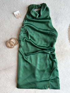 Green Satin Halter Dress
