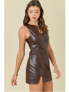 Brown Faux Leather Puzzle Dress