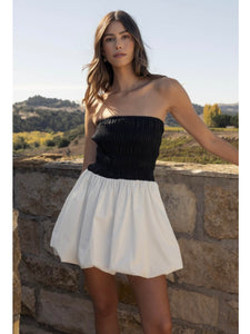 Black & White Strapless Smocked Dress