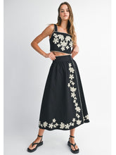Load image into Gallery viewer, Black Embroidered Top &amp; Midi Skirt Set
