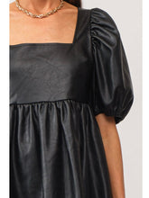 Load image into Gallery viewer, Black Vegan Leather Puff Sleeve Dress
