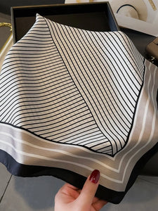 Beige & Black Geometric Print Square Scarf