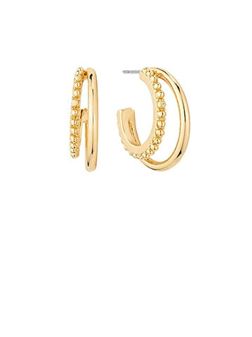 Gold Double C Textured Hoops