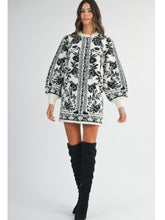 Load image into Gallery viewer, Black &amp; Cream Jacquard Floral Sweater Dress
