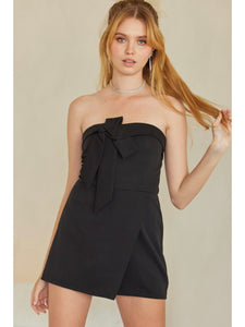 Black Bow Strapless Romper