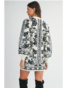 Black & Cream Jacquard Floral Sweater Dress