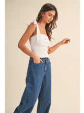 Load image into Gallery viewer, White Button Down Tie Shoulder Top
