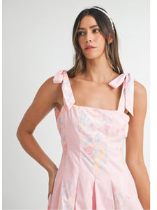 (PREORDER) Pink Floral Tie Shoulder Romper