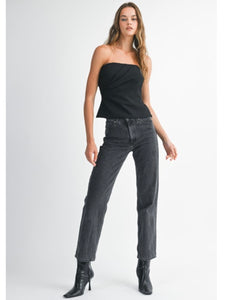 Black Strapless Ruched Top