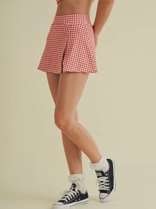 Red Gingham Side Slit Skort