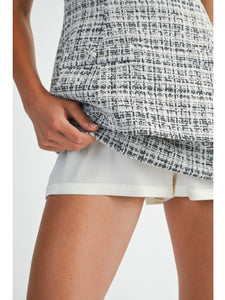 Black Tweed Layered Skort Mini Dress