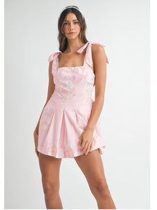 (PREORDER) Pink Floral Tie Shoulder Romper