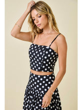 Load image into Gallery viewer, Black &amp; Ivory Polka Dot Crop Top &amp; Midi Skirt Set
