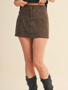 Leopard Print Denim Skirt