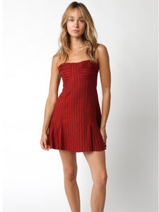 Crimson Stripe Strapless Dress