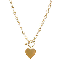 Gold Heart Pendant Toggle Necklace