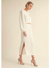 Load image into Gallery viewer, Ivory Tweed Scallop Midi Skirt
