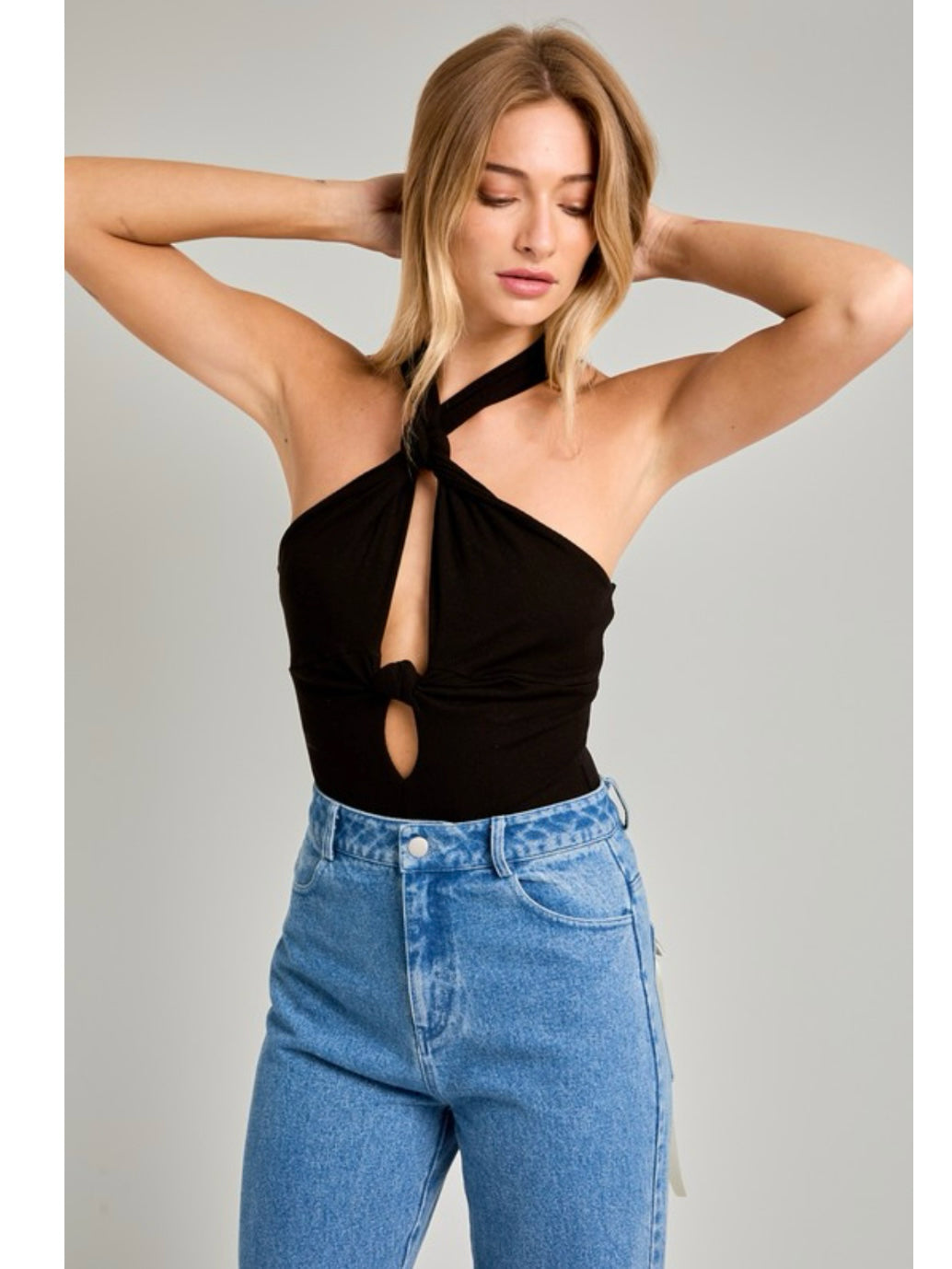 Black Knot Halter Neck Bodysuit Lucca Boutique