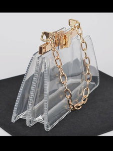 Clear Double Pocket Chain Handle Clutch