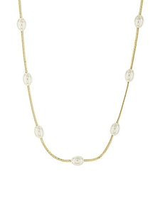 Gold Oval Pearl Station Necklace