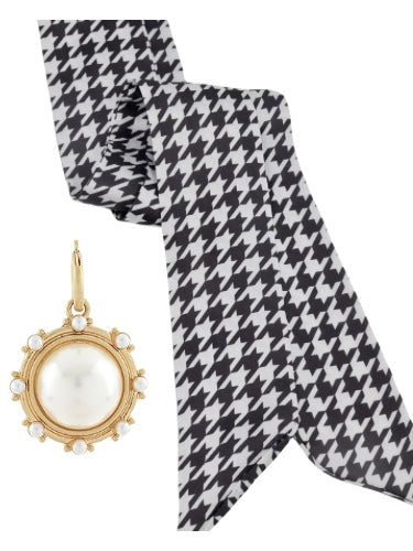 Houndstooth Pearl Pendant Scarf Necklace