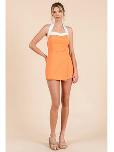 Orange Contrast Halter Romper