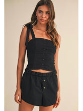 Load image into Gallery viewer, Black Button Down Tie Shoulder Top
