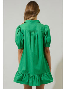 (PREORDER) Kelly Green Poplin Button Down Dress