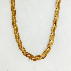 Gold Braided Herringbone Chain Necklace