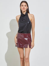 Load image into Gallery viewer, Wine Faux Leather Side Slit Skort
