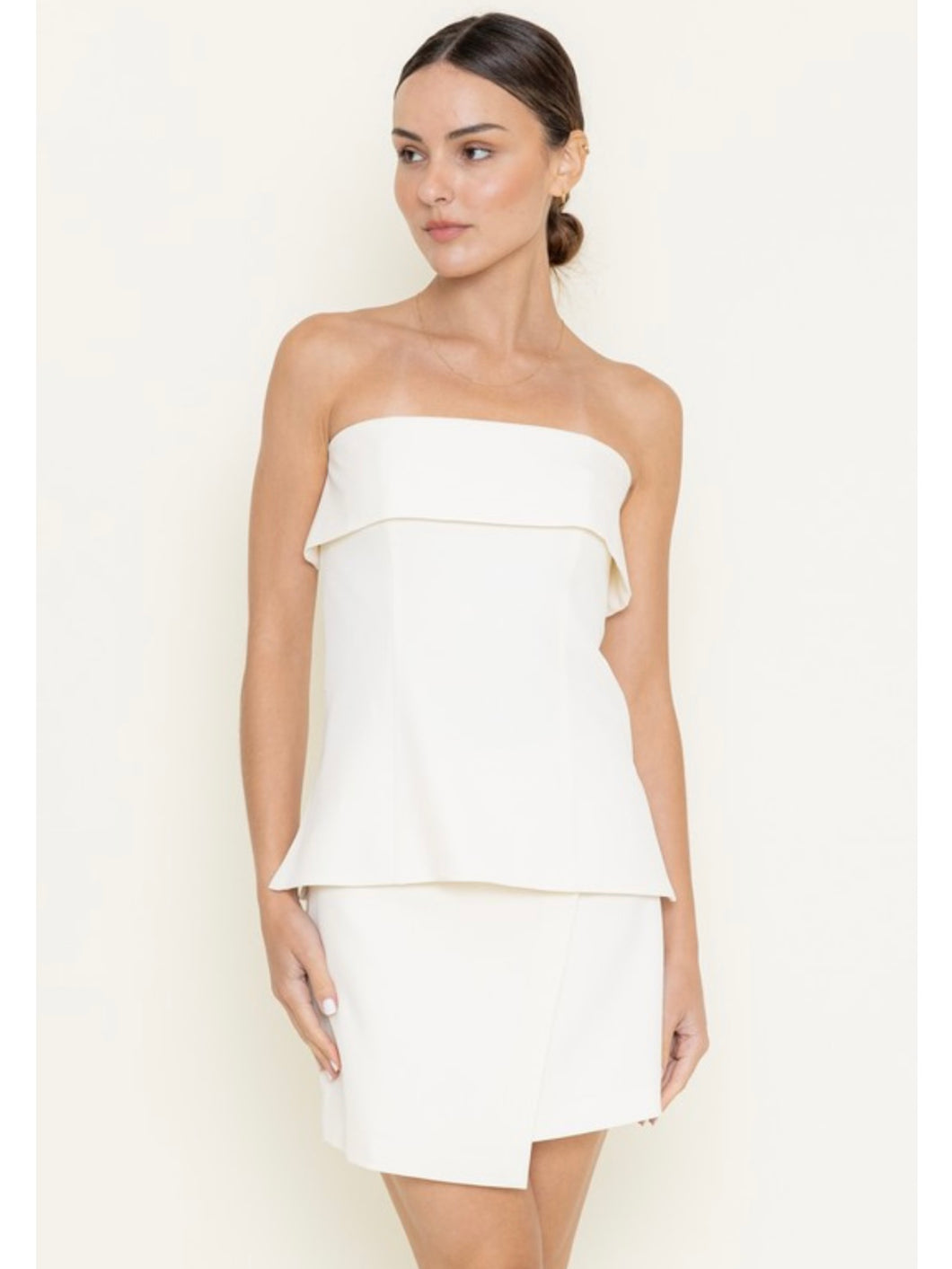 Cream Strapless Overlay Top
