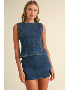 Denim Open Back Top & Skirt Set