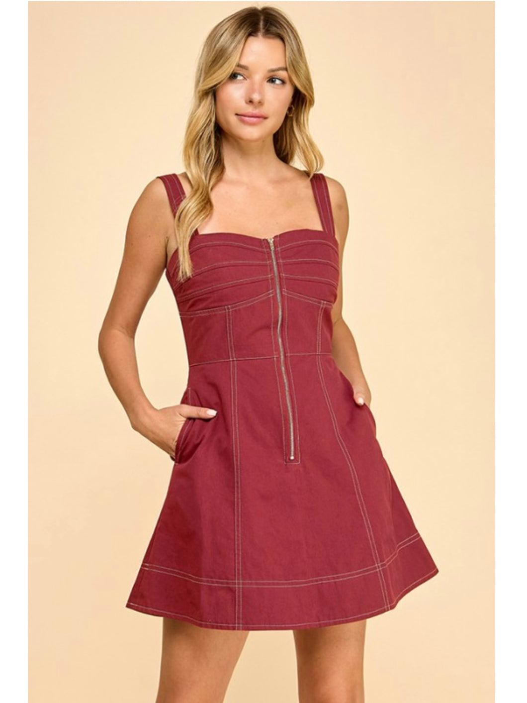 Crimson Zip Front Dress