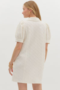 Cream Textured Puff Sleeve Dress