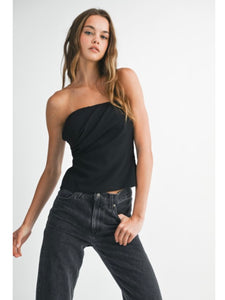 Black Strapless Ruched Top