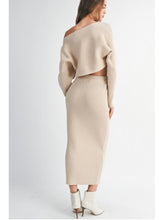 Load image into Gallery viewer, Taupe Crop Knit Top &amp; Midi Skirt Set
