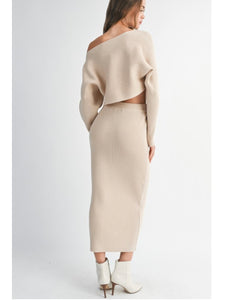 Taupe Crop Knit Top & Midi Skirt Set
