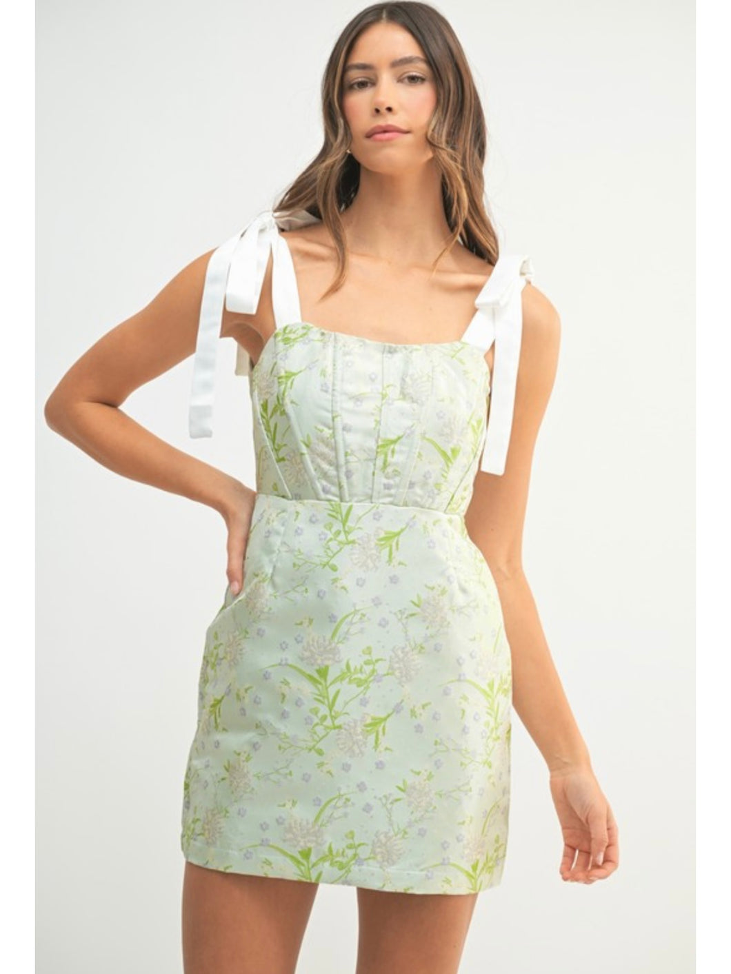 Sage Floral Jacquard Dress