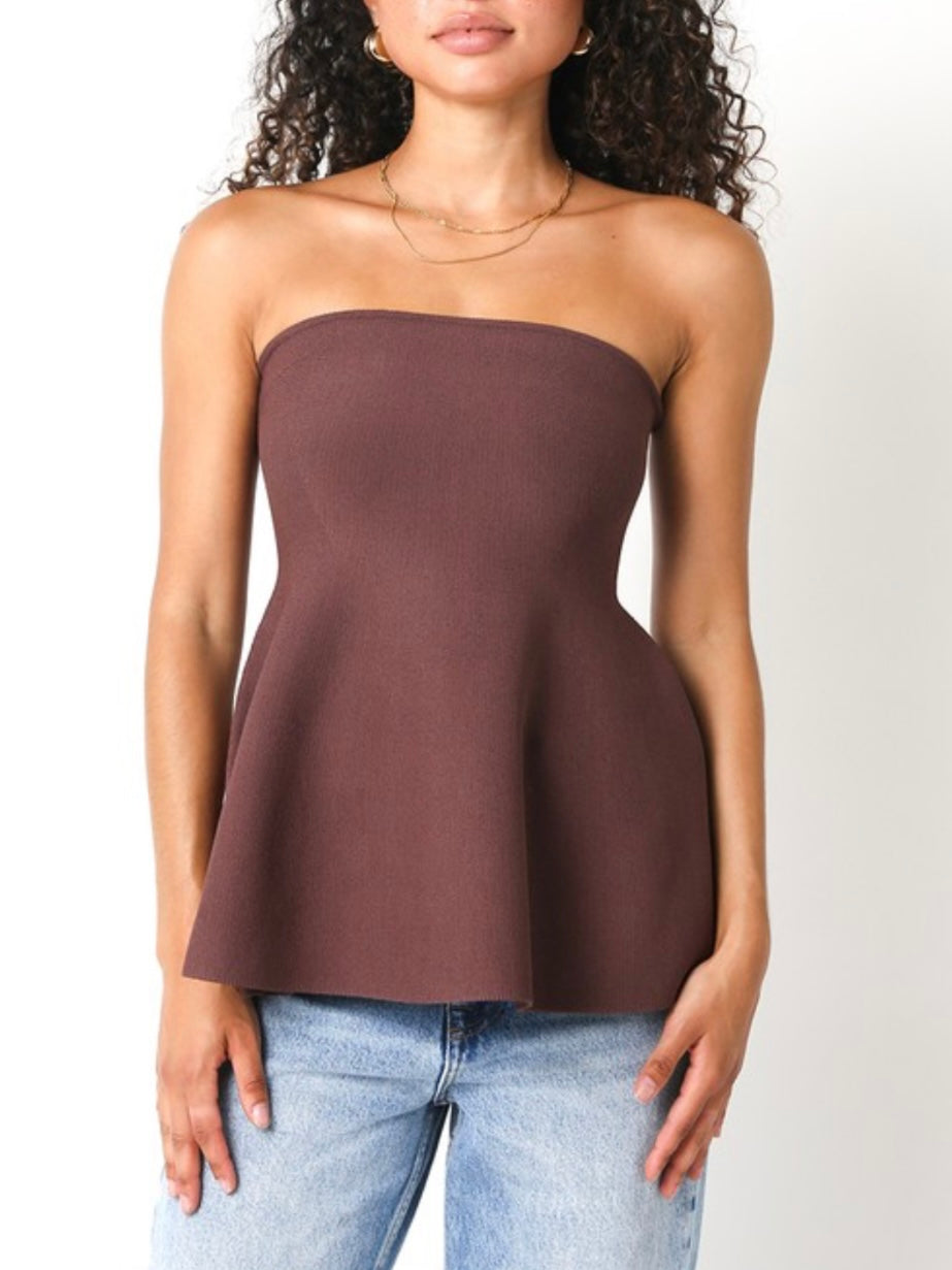 Coffee Judy Strapless Sweater Top