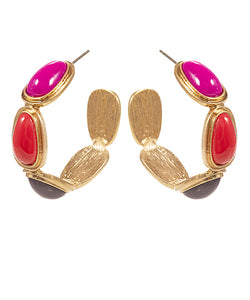 Fuchsia Multi Oval Stone Hoops