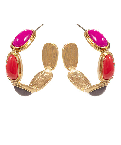 Fuchsia Multi Oval Stone Hoops